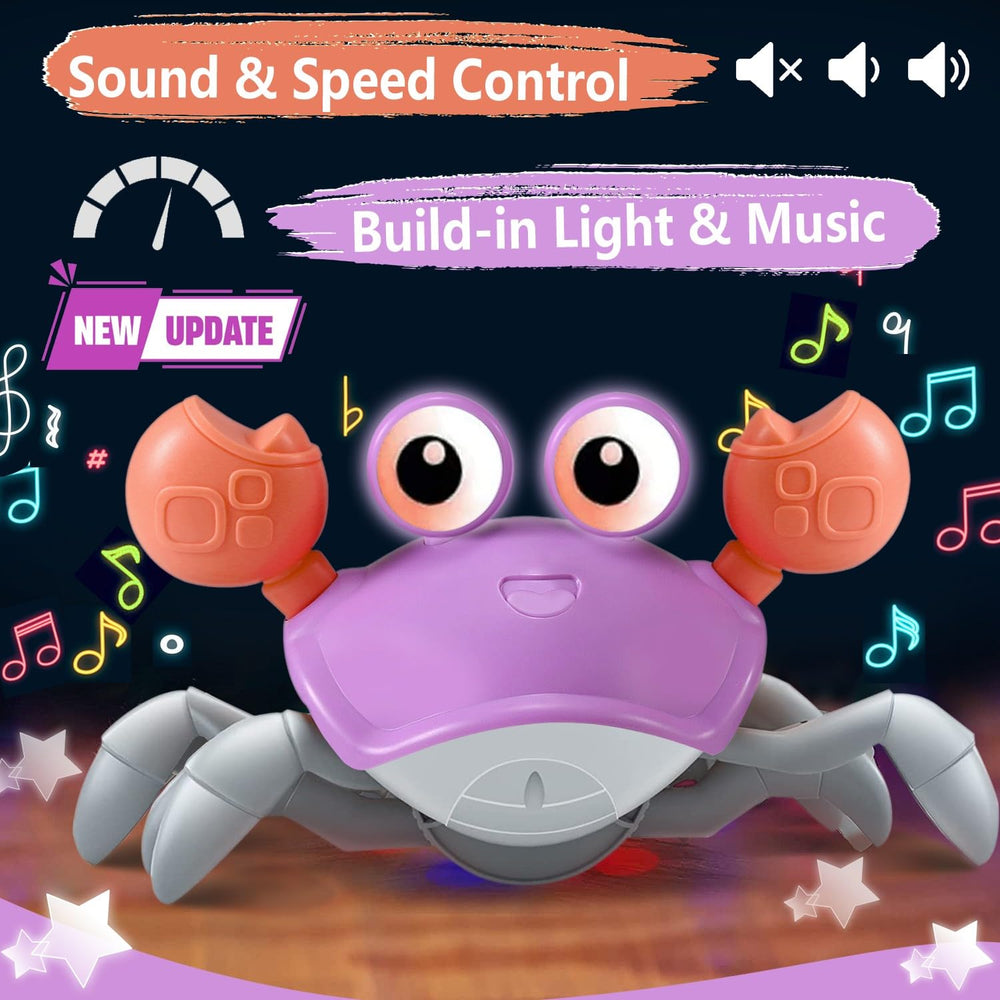Control Future Purple Crab lights and music enhance infant play sessions.