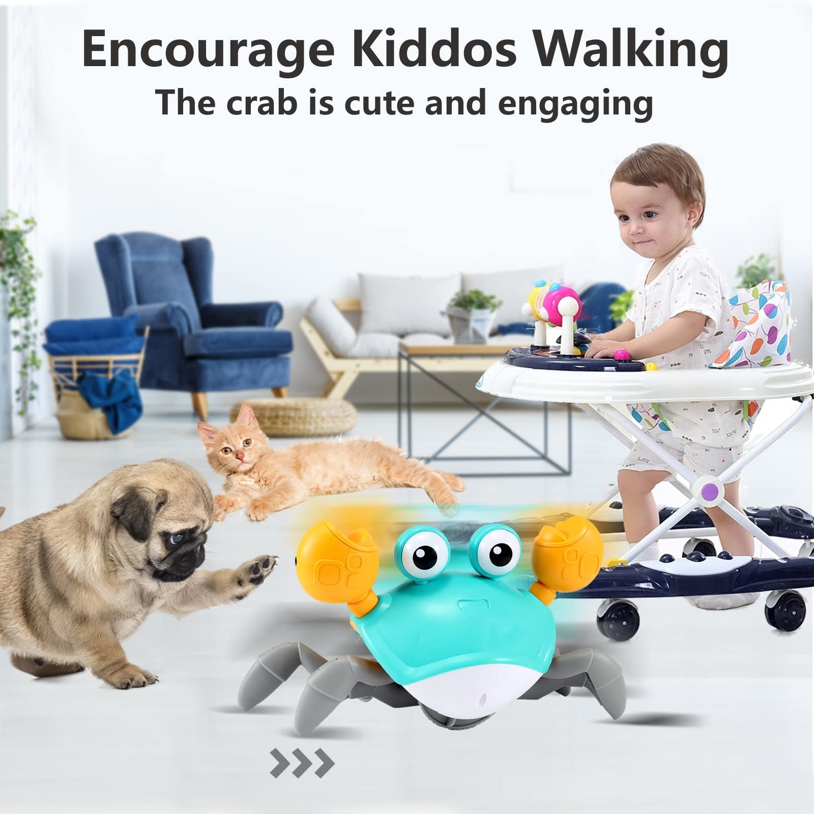 Control Future Crawling Crab Toy obstacle sensor helps safe exploration