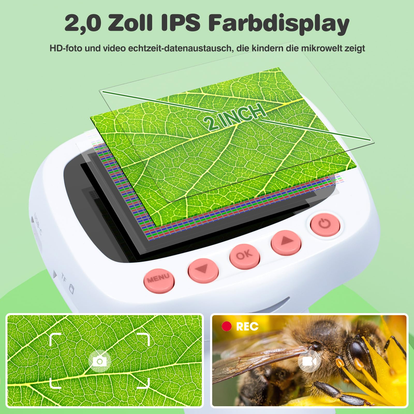 Built-in storage with TF card support on Coobest pocket microscope.