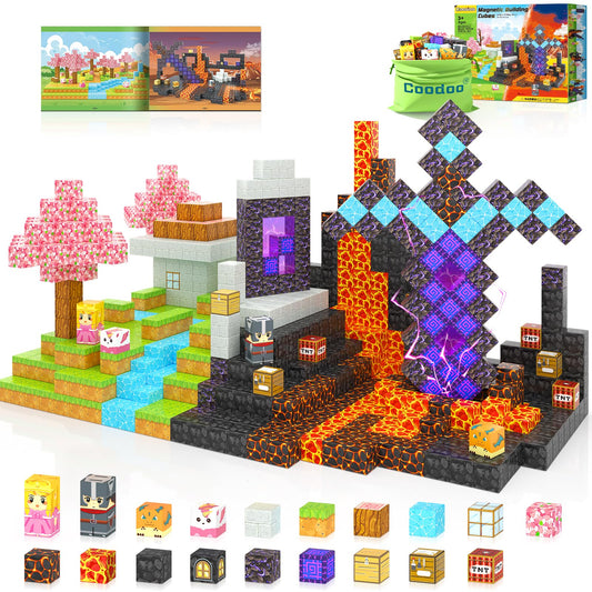 Coodoo 110pcs magnetic blocks form a vibrant mine world for imaginative play.