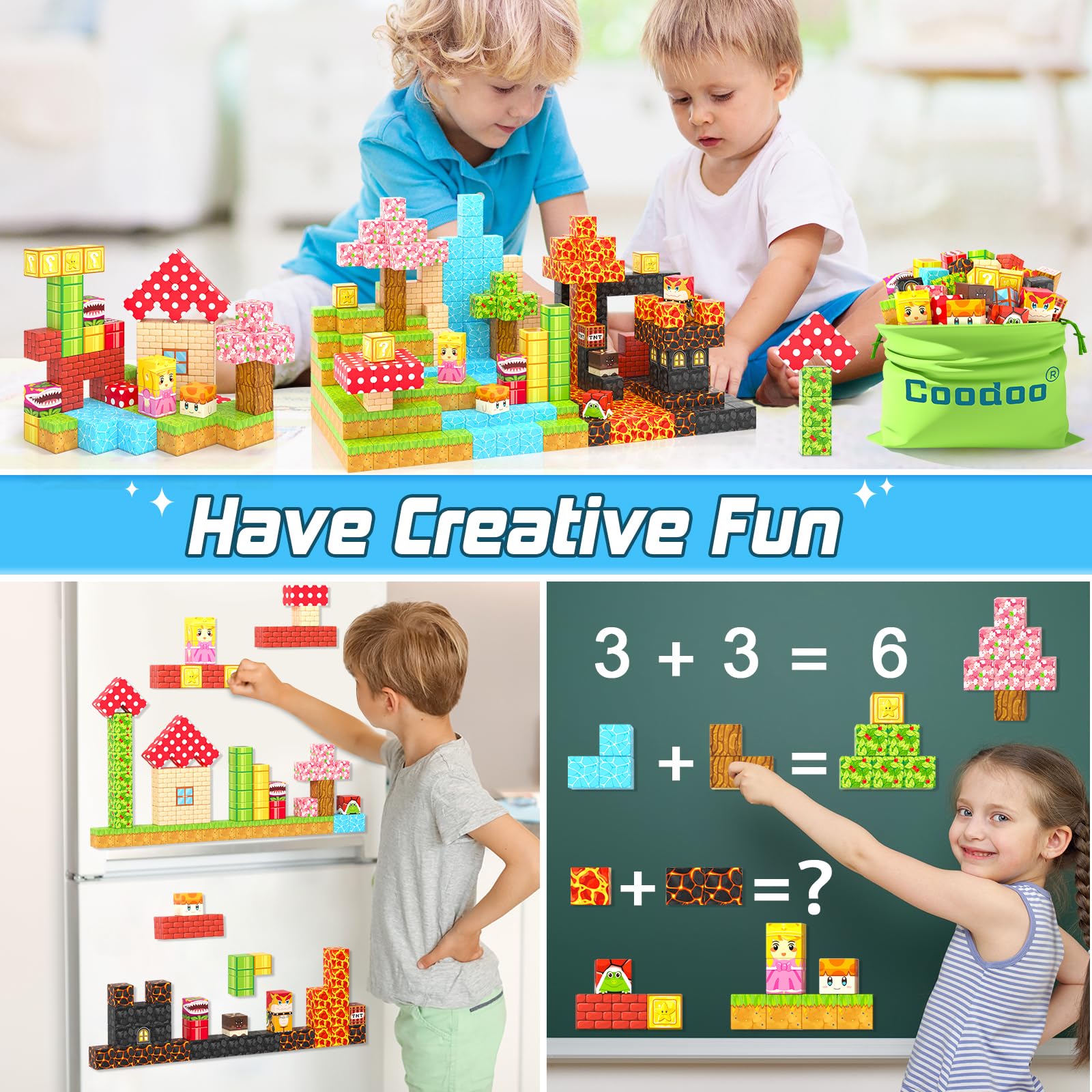 Coodoo 110pcs magnetic blocks compatible with Mine Magnet World for bigger builds