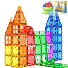 Coodoo 60-piece magnetic tiles with rainbow bricks spark imaginative building play.
