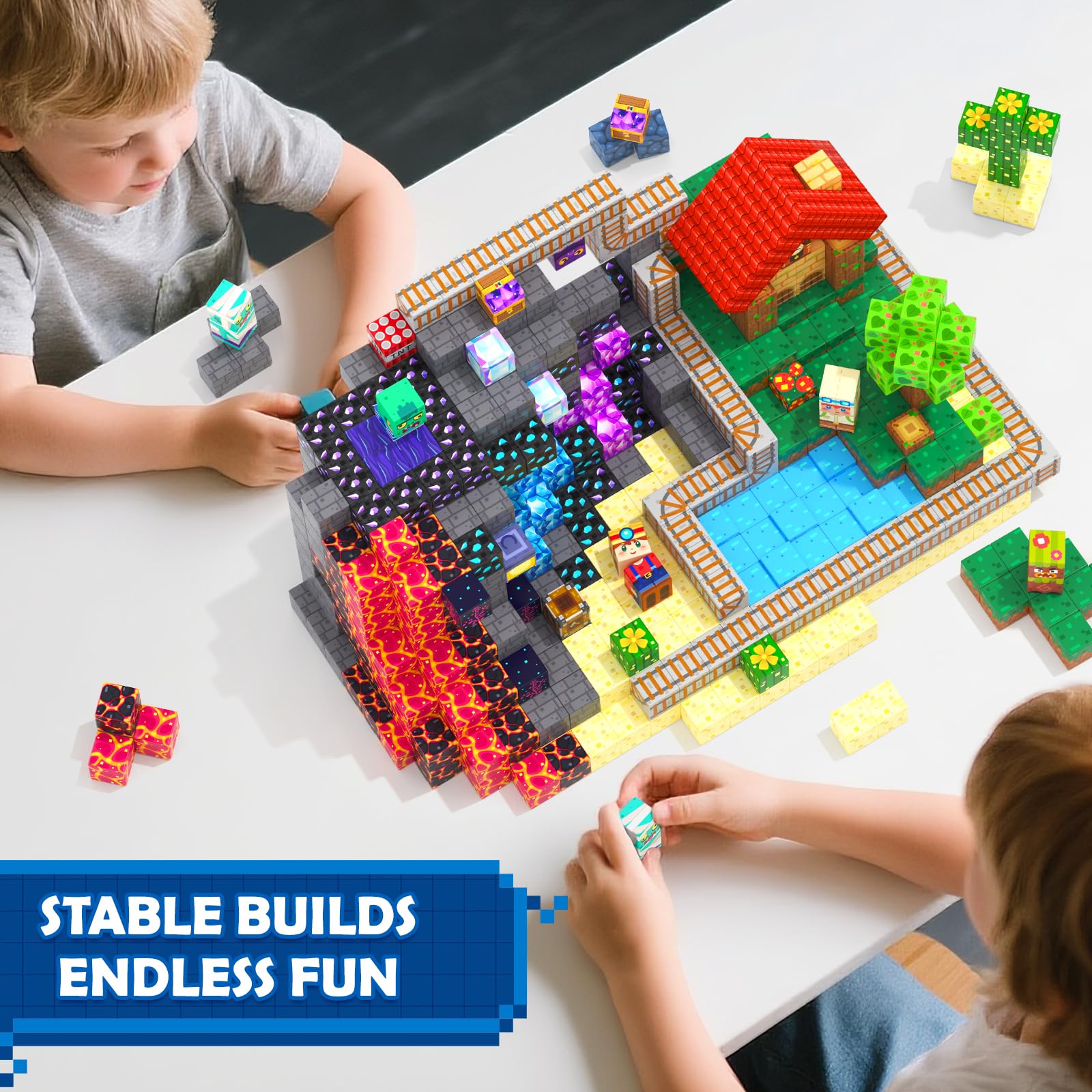 Coodoo bubbling lava fields scene promotes adventurous imagination and motor skills.