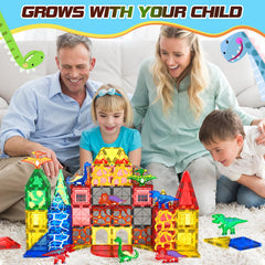 Kids playing with Coodoo tiles on a table for shared dinosaur adventure
