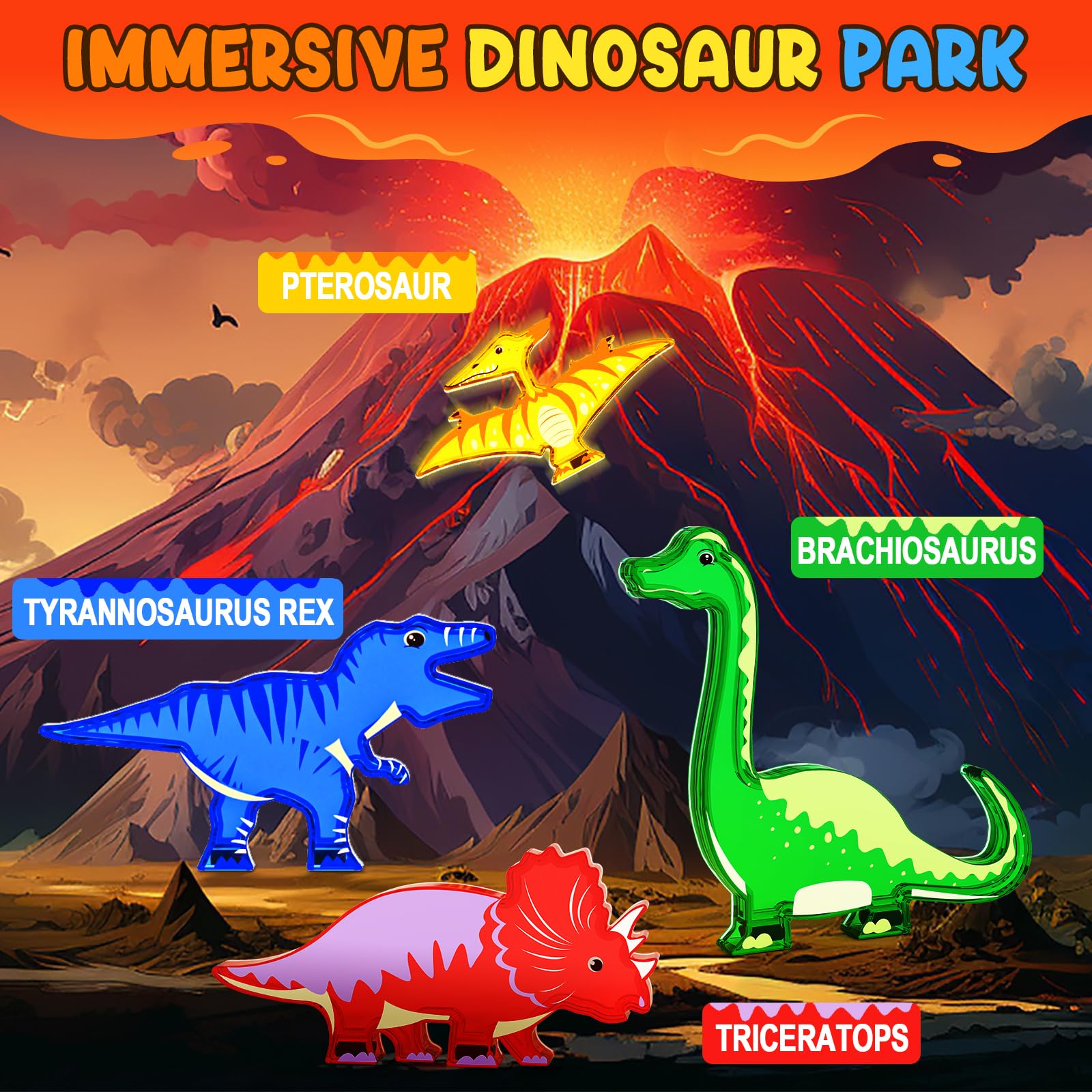 Coodoo Dinosaur Tiles volcano tiles spark eruption-inspired scenes for storytelling