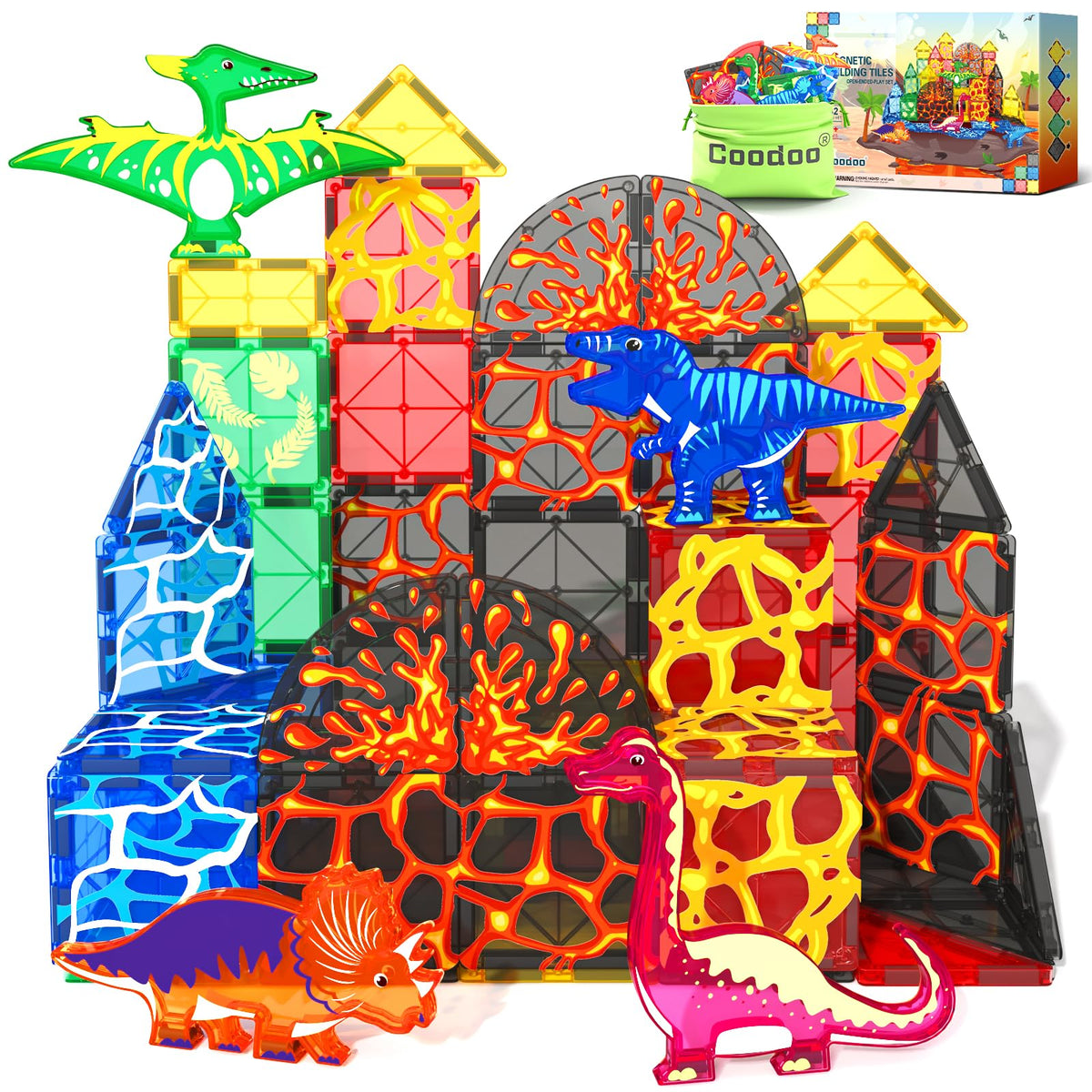 Coodoo lava dinosaur tiles for kids enabling imaginative building.