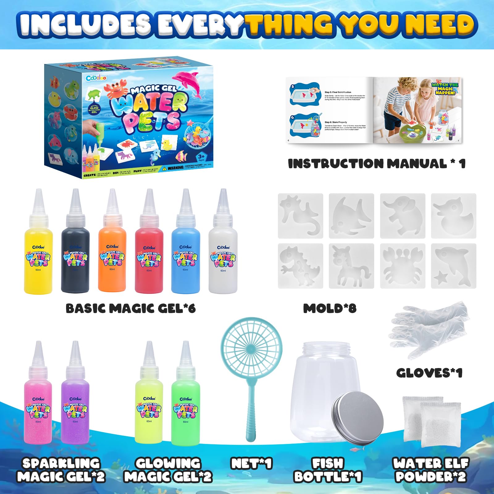 A child assembling a water elf with the Coodoo kit
