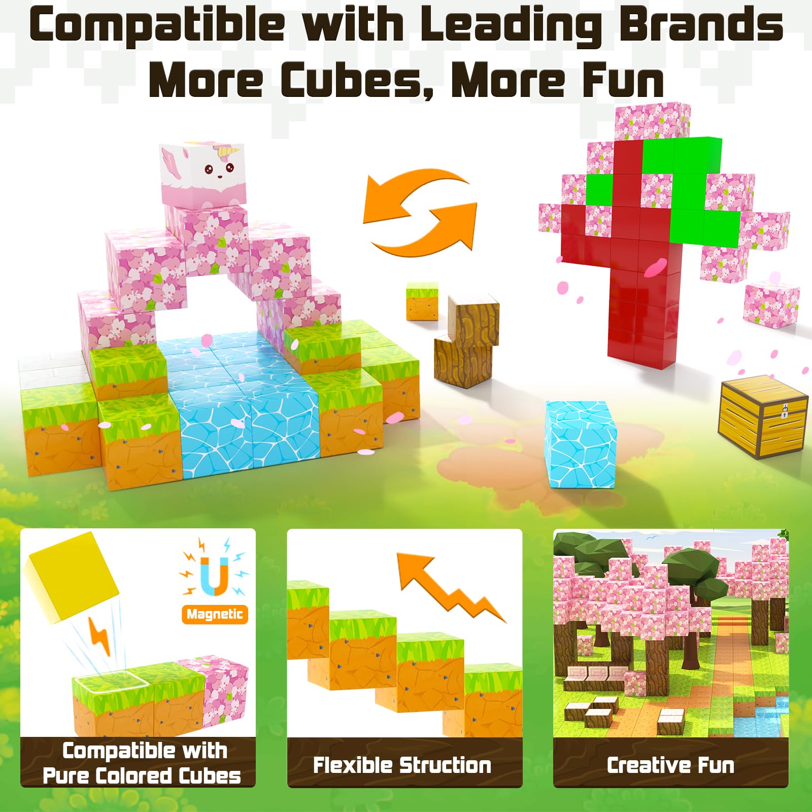 Coodoo Cherry Blossom set includes grass pieces for nature-inspired builds