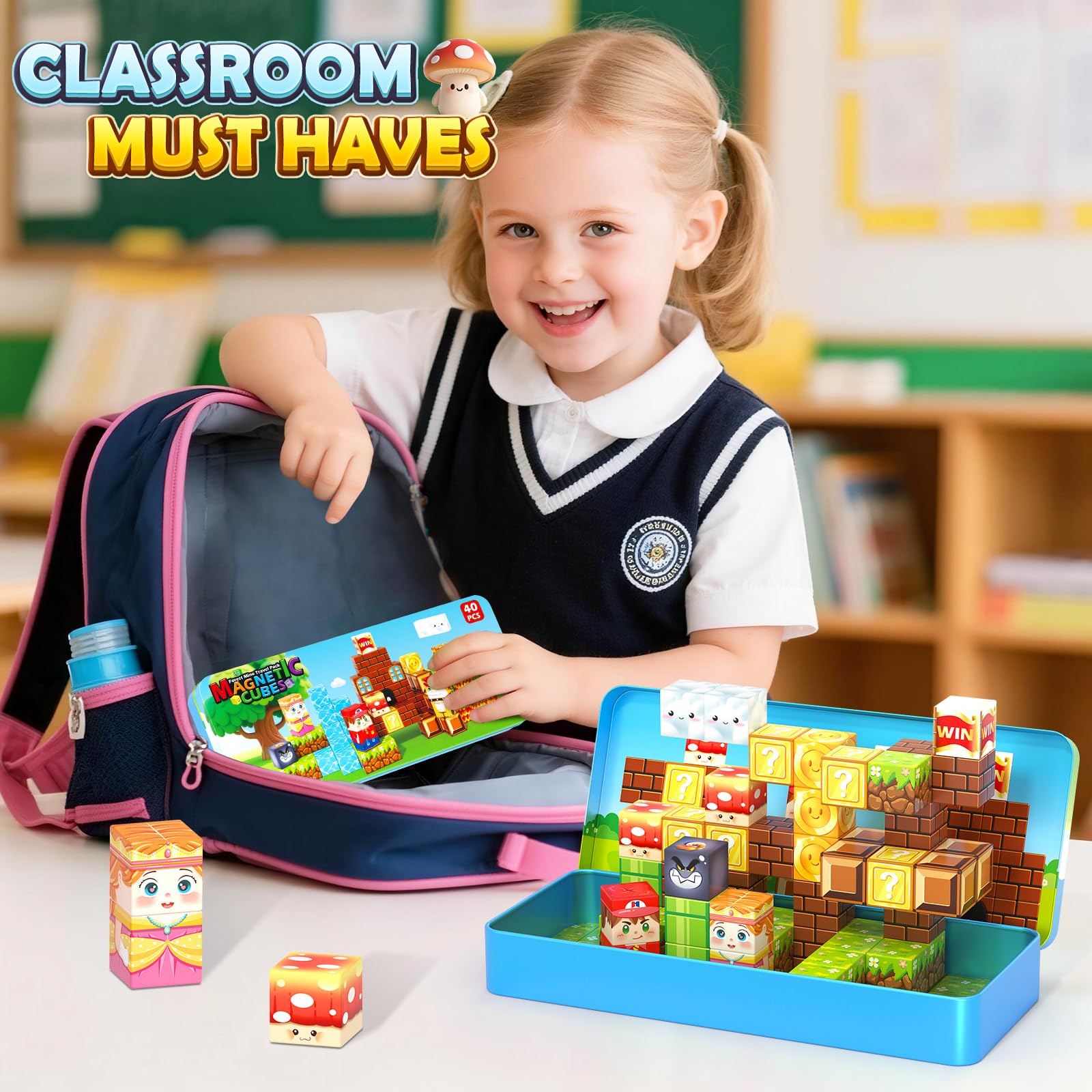 Gift-ready Coodoo Magnetic Blocks travel set in a colorful tin