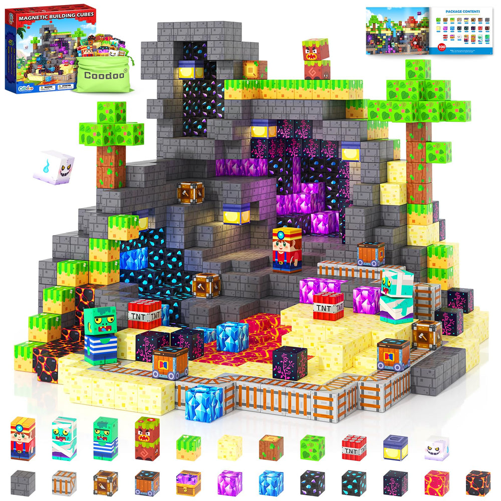 Coodoo magnetic blocks in rainforest treasure setup for imaginative play and problem solving.