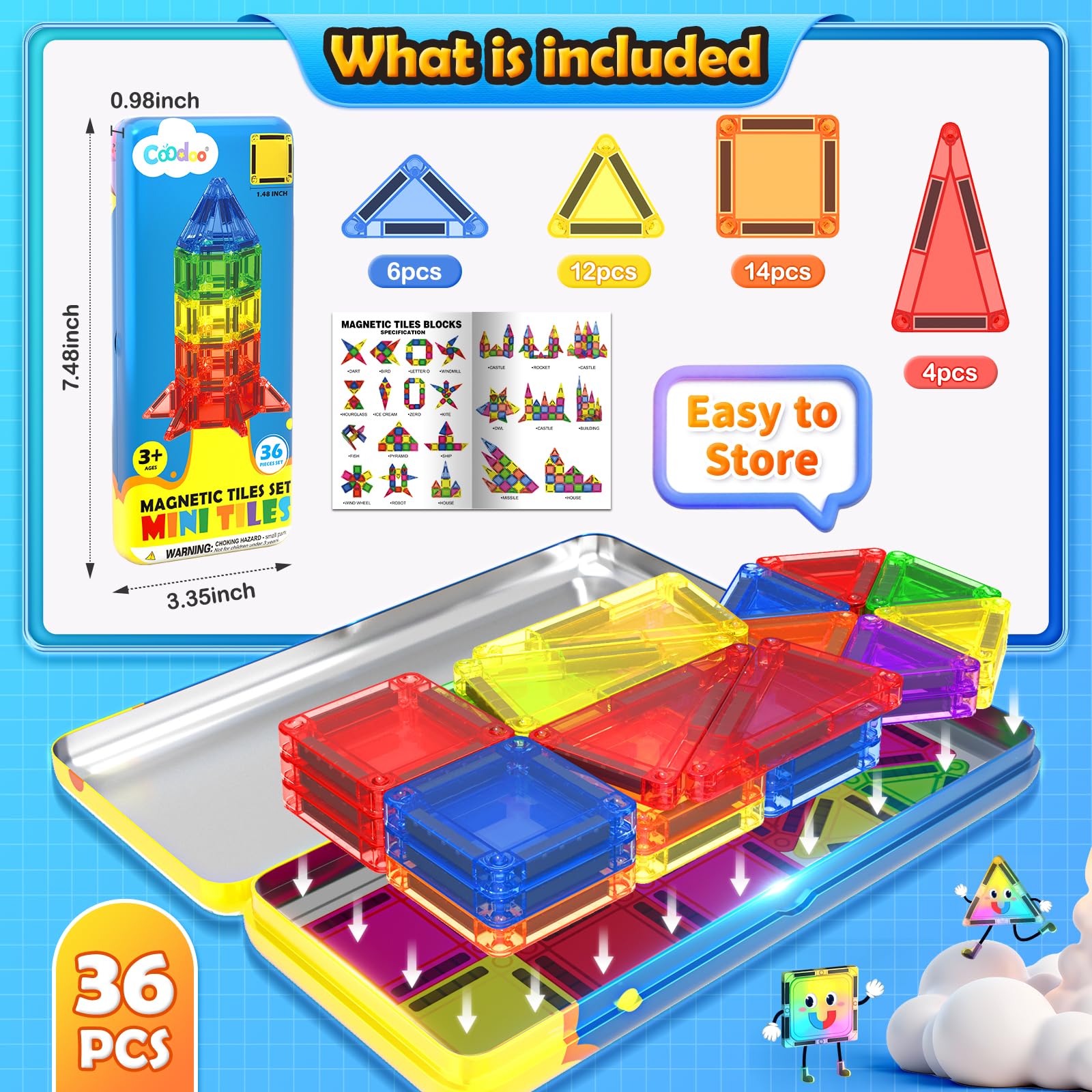 Coodoo Magnetic Tiles STEM-inspired play boosts spatial awareness and color-shape exploration.