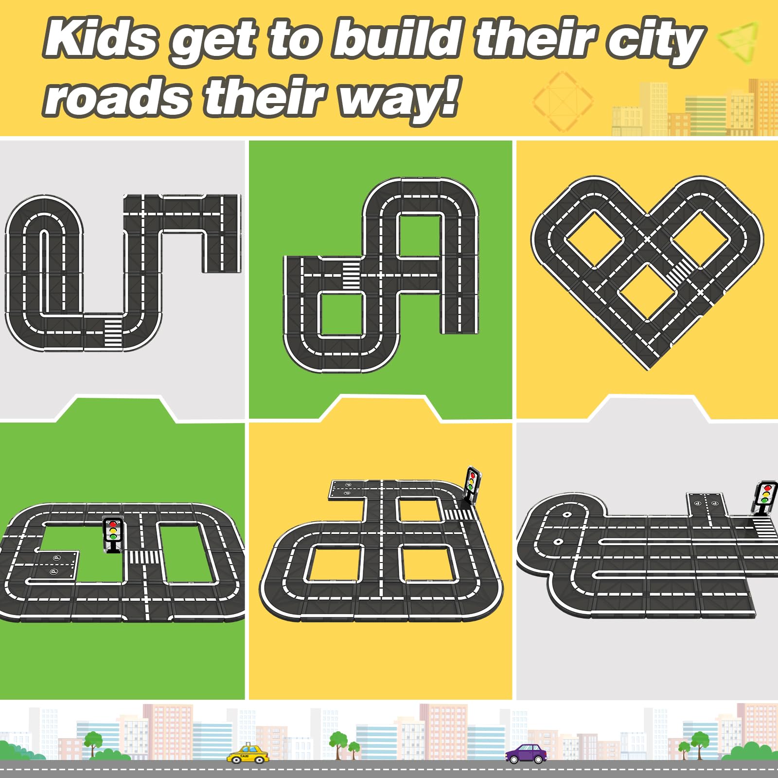 Coodoo STEM play promotes spatial reasoning through city traffic design.