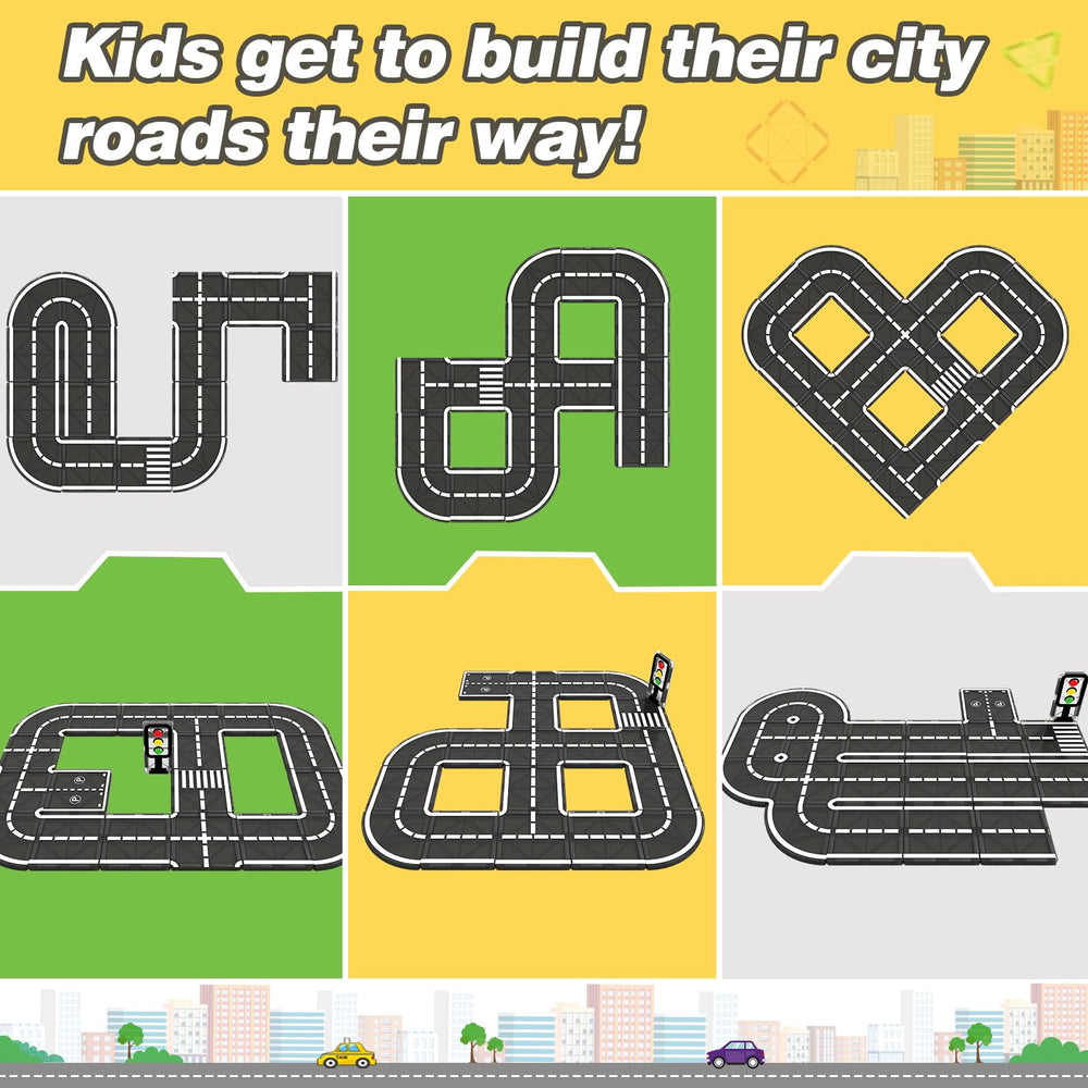 Coodoo STEM play promotes spatial reasoning through city traffic design.