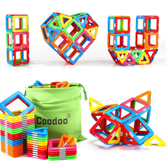 Coodoo Upgraded Magnetic Blocks tough tiles close-up showing durable construction for extended play.