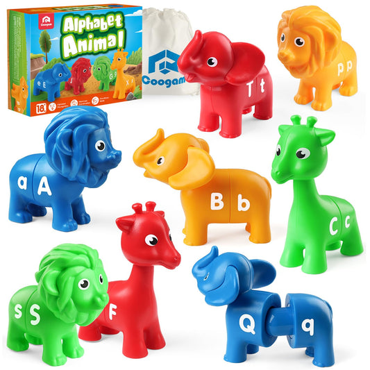 Coogam ABC letters matching set shows 26 animal pieces for hands-on alphabet learning.