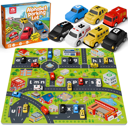 Coogam Alphabet Maze playmat overview showing the full setup for alphabet play