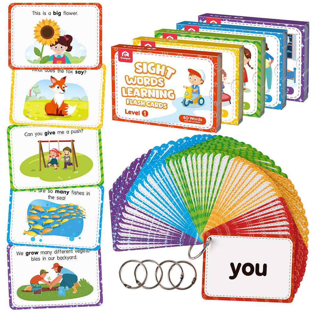 Coogam sight words flashcards in a sturdy box for organized learning and travel-friendly practice.