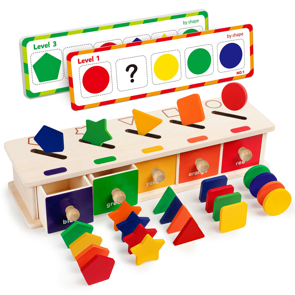 Coogam Montessori Wooden Color Shape Sorting Box – Educational Toy for ...