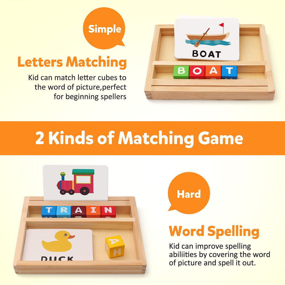 Coogam color alphabet cubes used in word-building activities