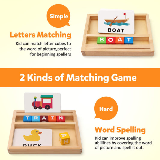 Coogam color alphabet cubes used in word-building activities