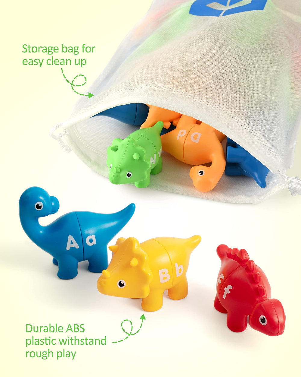Coogam colorful dinosaurs and letters supporting color recognition during play