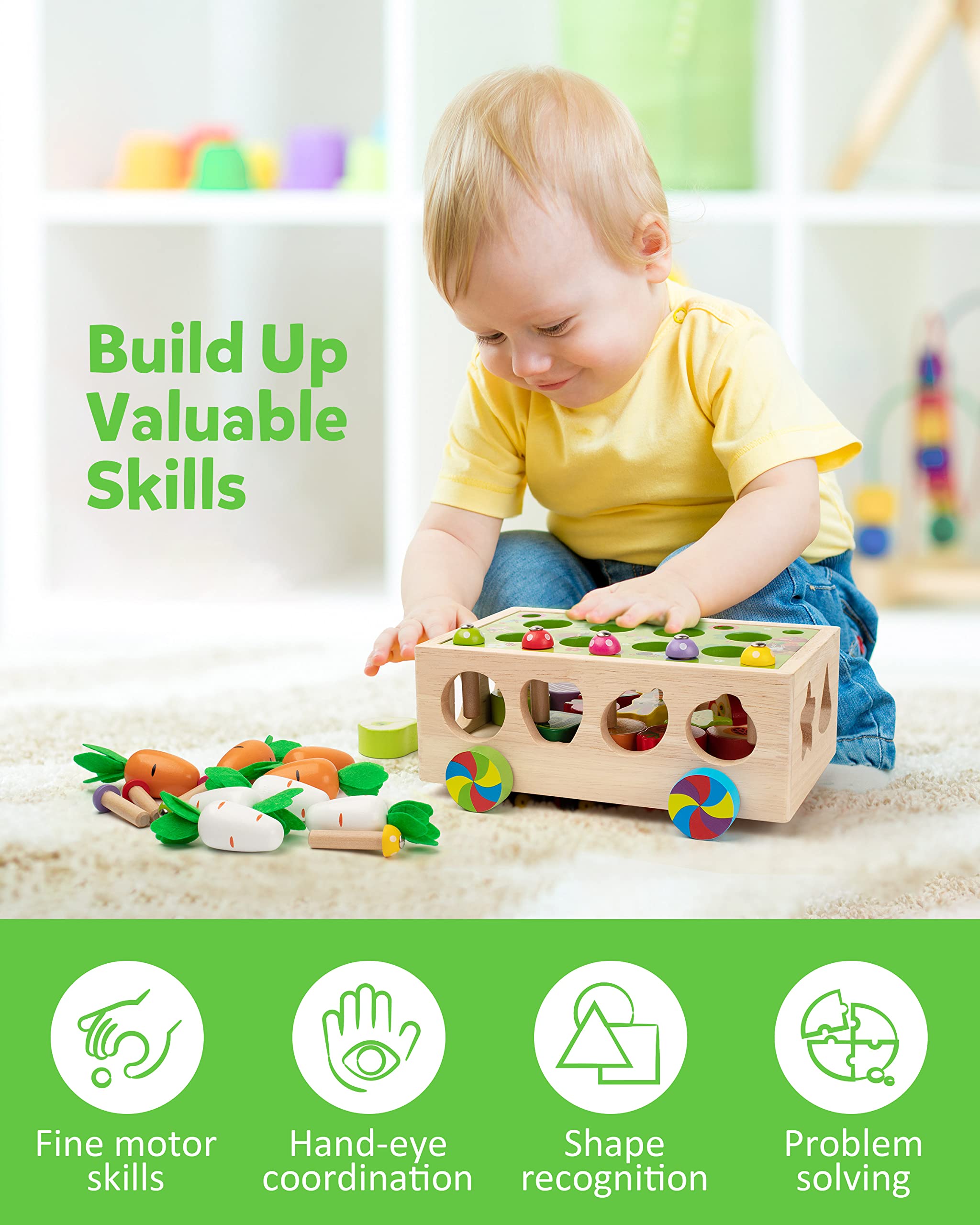Coogam colorful mushrooms invite visual discrimination and tactile exploration for little hands.