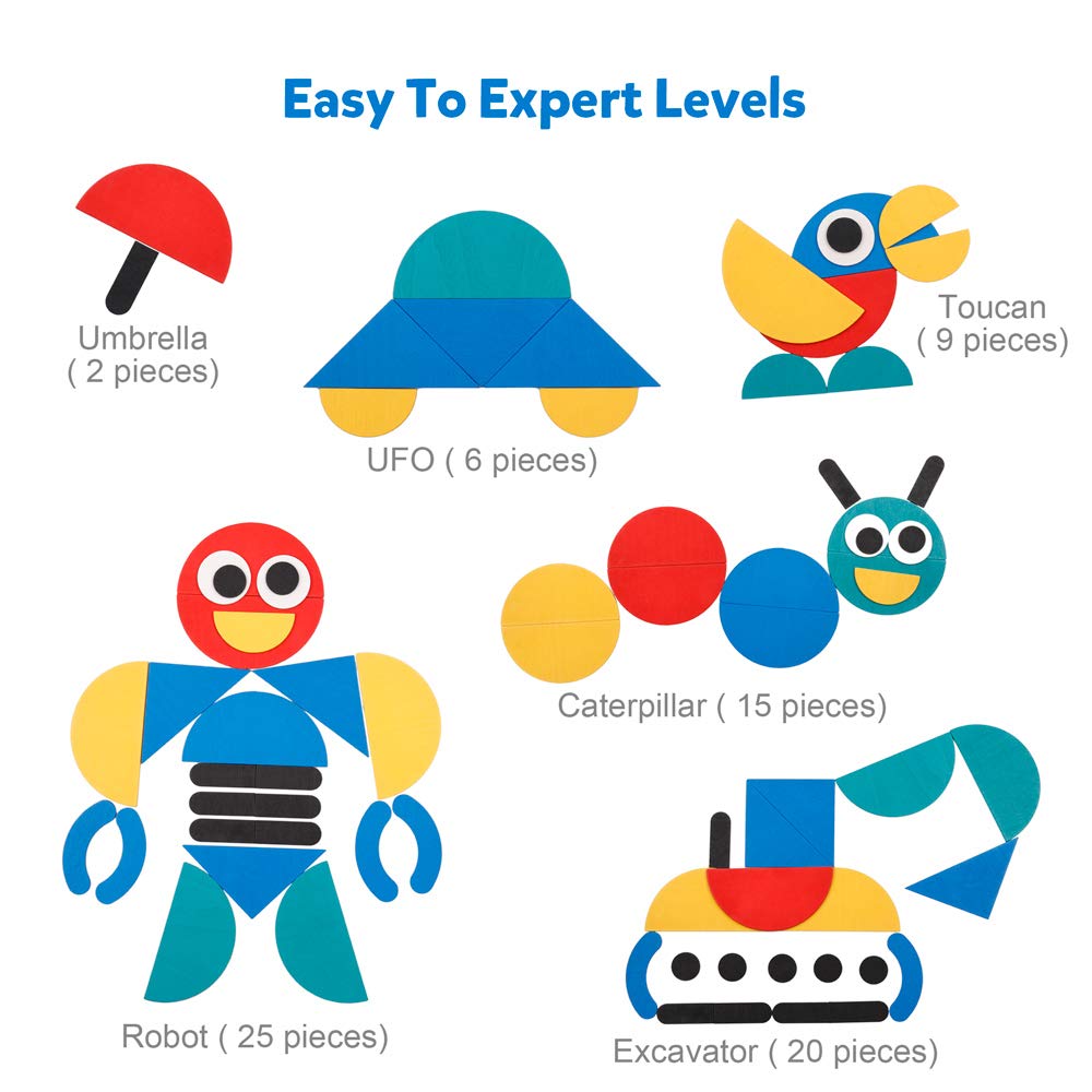 Colorful wooden shapes boost sorting, stacking, and visual-spatial exploration with Coogam.