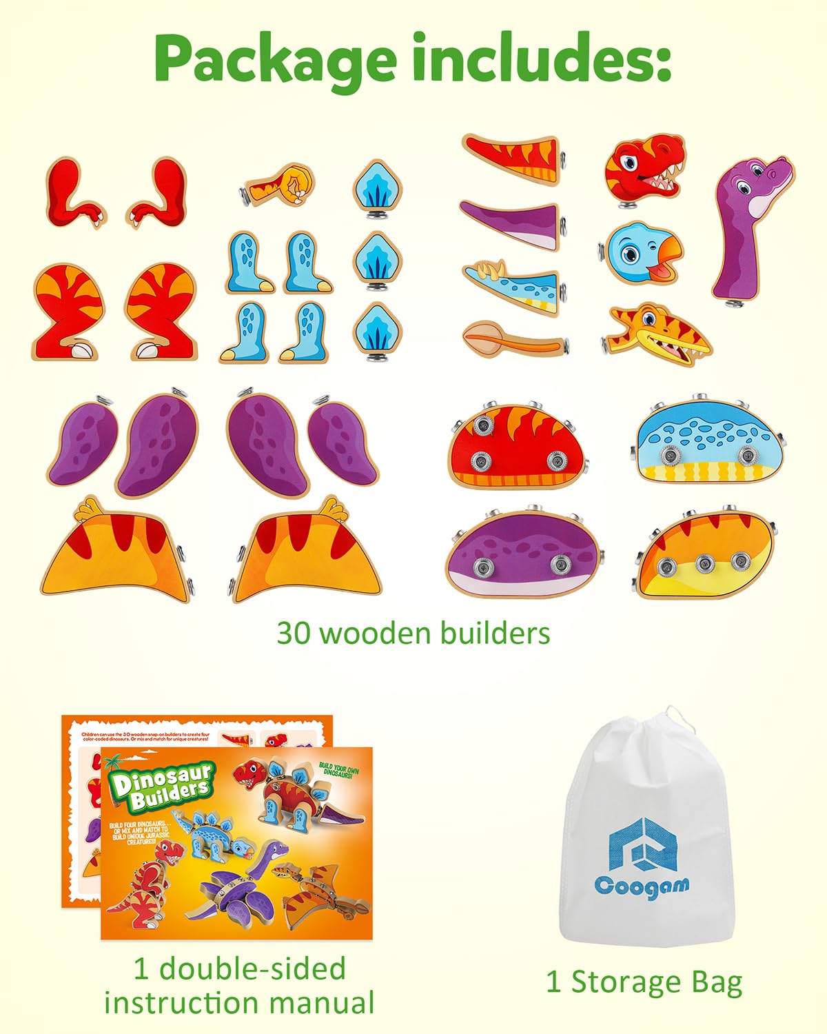 Coogam colorful dinosaur pieces inspire vibrant pretend play.