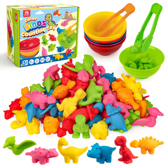 Coogam Counting Dinosaur Sorting Set shows colorful dinosaurs for color matching play.