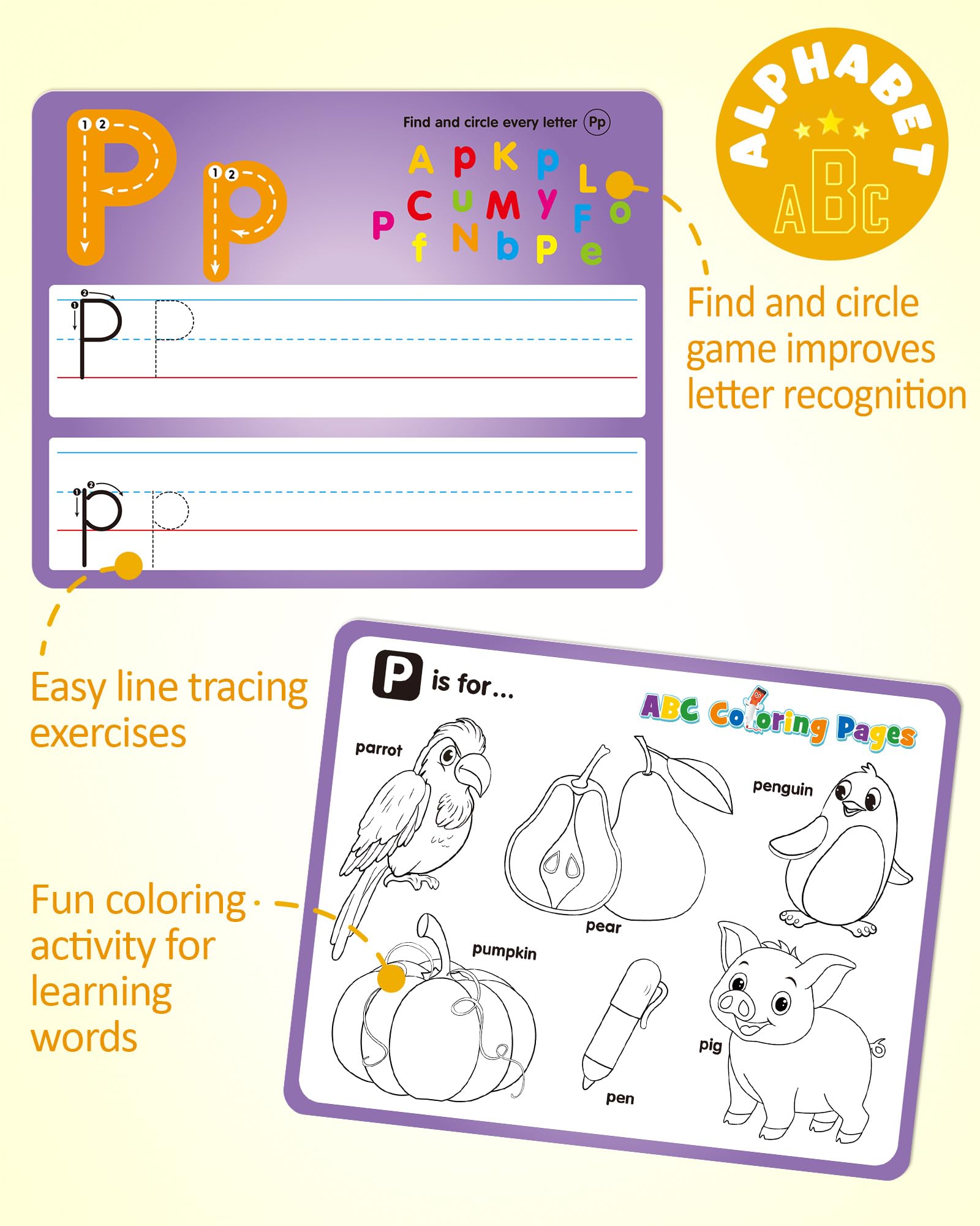 Coogam dry-erase markers included for reusable handwriting and coloring activities.