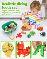 Coogam fruits and vegetables cutting play emphasizes color sorting and fine motor skills