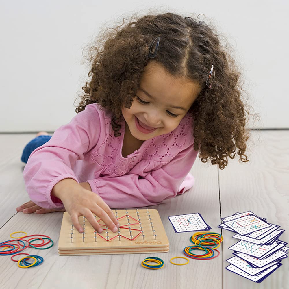 Coogam Geoboard 7x7 wooden frame provides sturdy practice surface