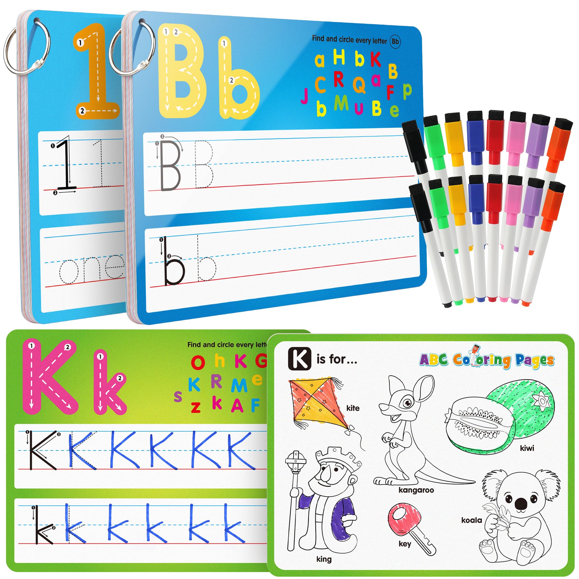 Coogam alphabet double-sided handwriting cards for early writing and coloring with guided strokes.