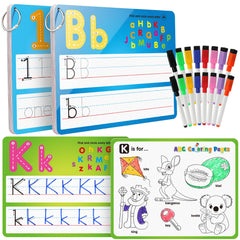 Coogam alphabet double-sided handwriting cards for early writing and coloring with guided strokes.