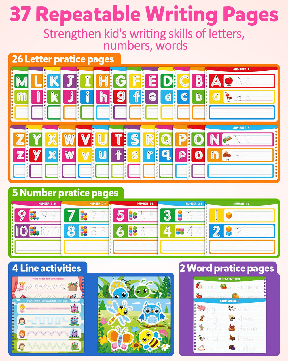 Coogam handwriting practice pages to improve pencil control and letter recognition.