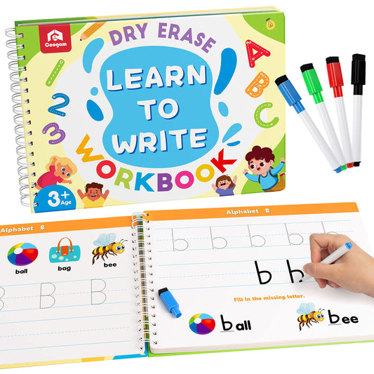 Coogam Learn to Write workbook cover inviting early literacy practice.