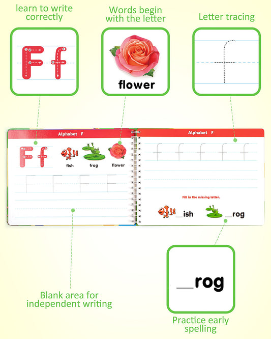 Coogam Learn to Write spiral-bound pages designed for easy tracing and reuse.
