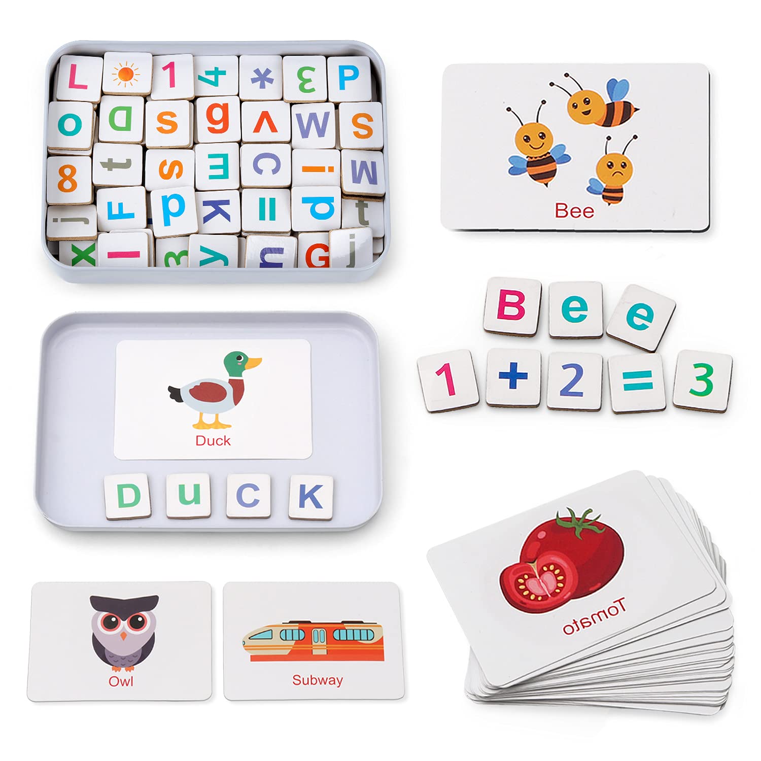 Coogam magnetic letters and numbers on fridge magnets for easy spelling practice.