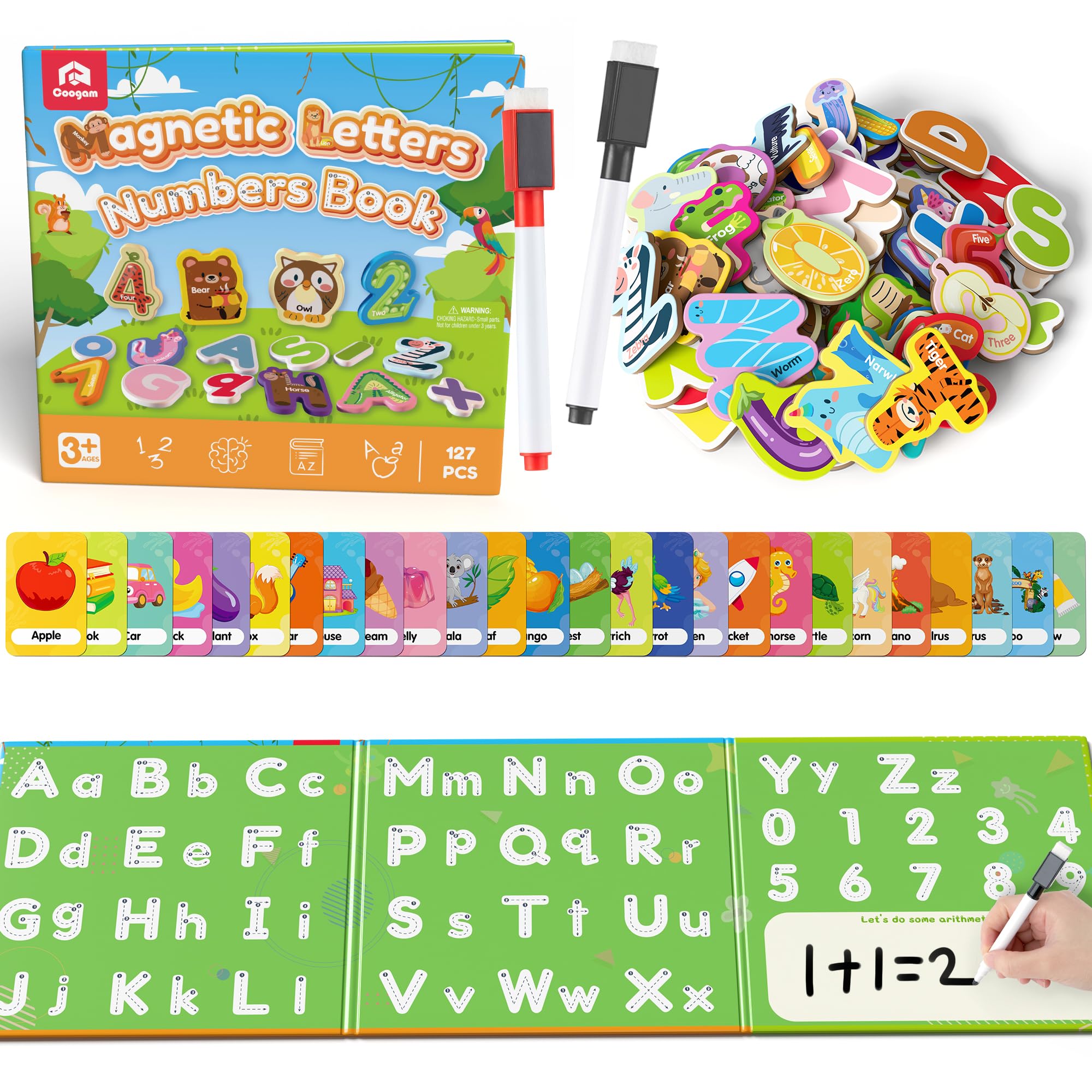 Coogam magnetic letters and numbers set on fridge for quick alphabet practice.