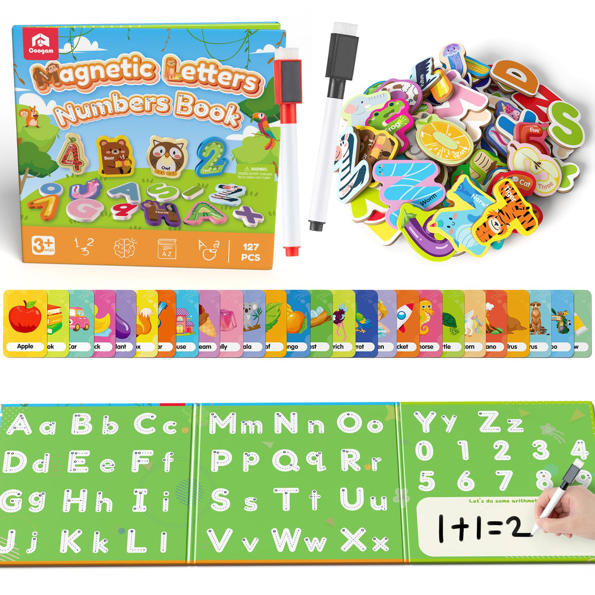 Coogam magnetic letters and numbers set on fridge for quick alphabet practice.