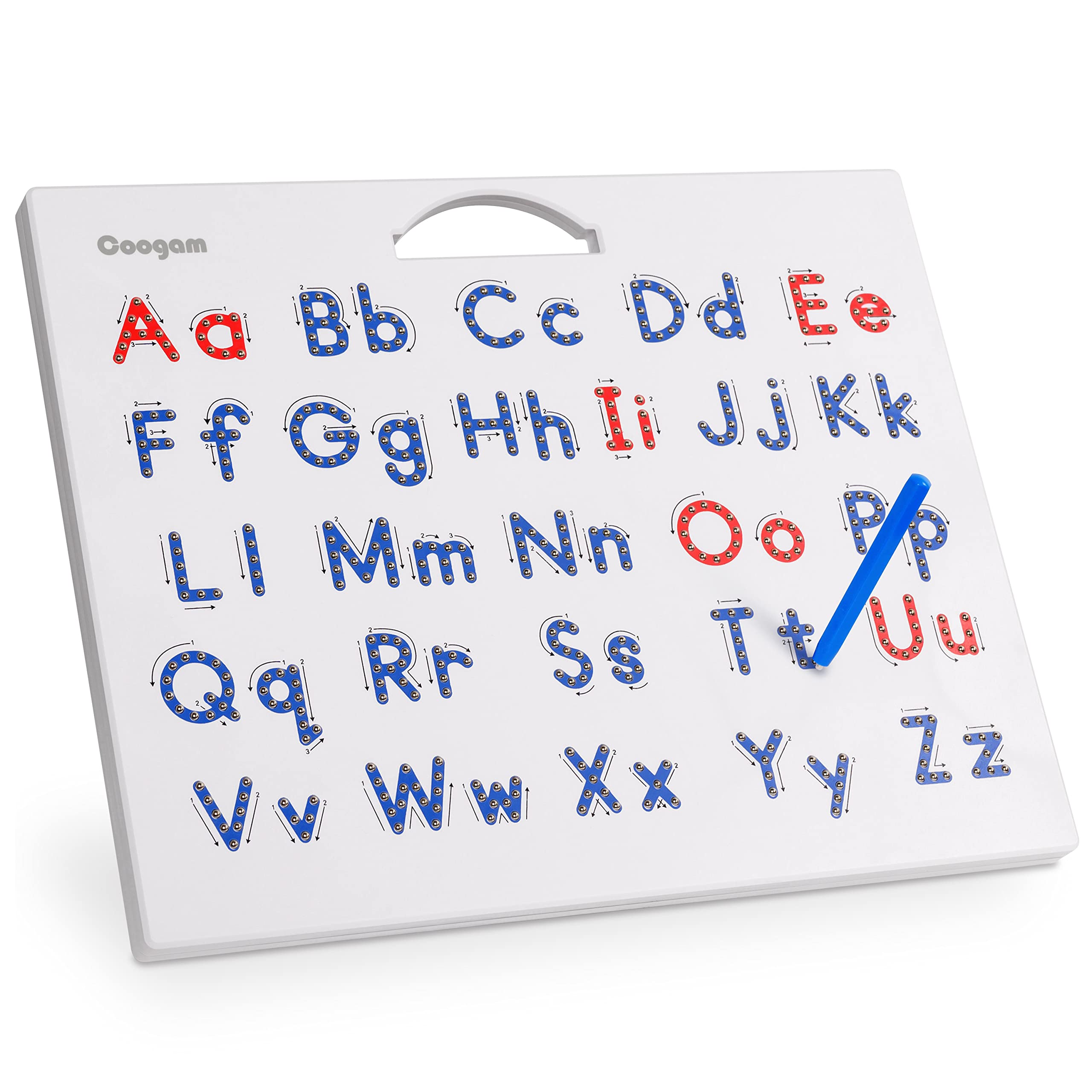 Coogam magnetic letters practicing board front view for alphabet tracing