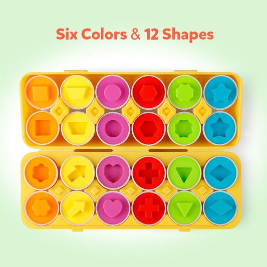 Coogam Matching Eggs with embossed shapes on shells for sorting and learning.