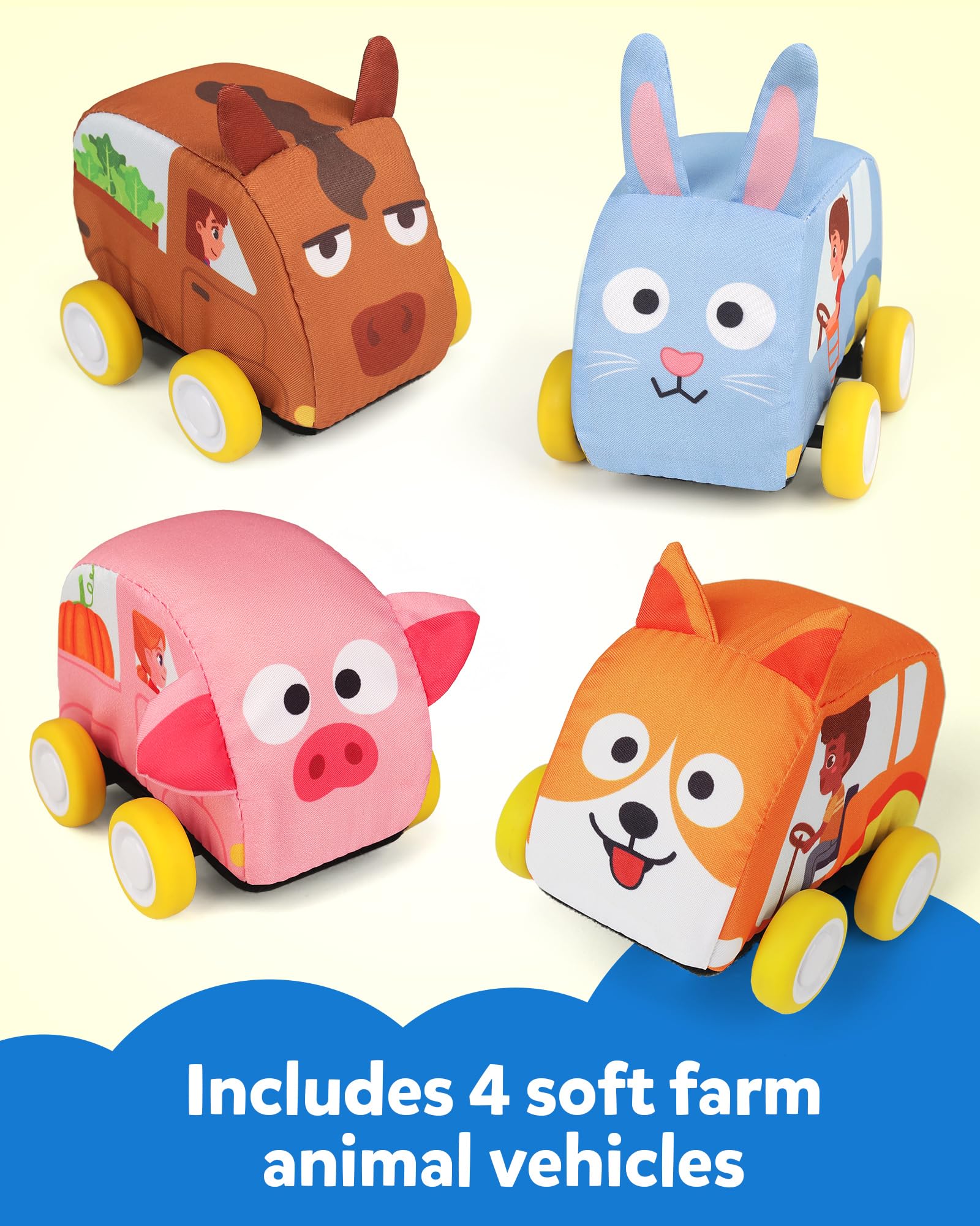Soft foam car bodies detach for easy cleaning after play on Coogam mat