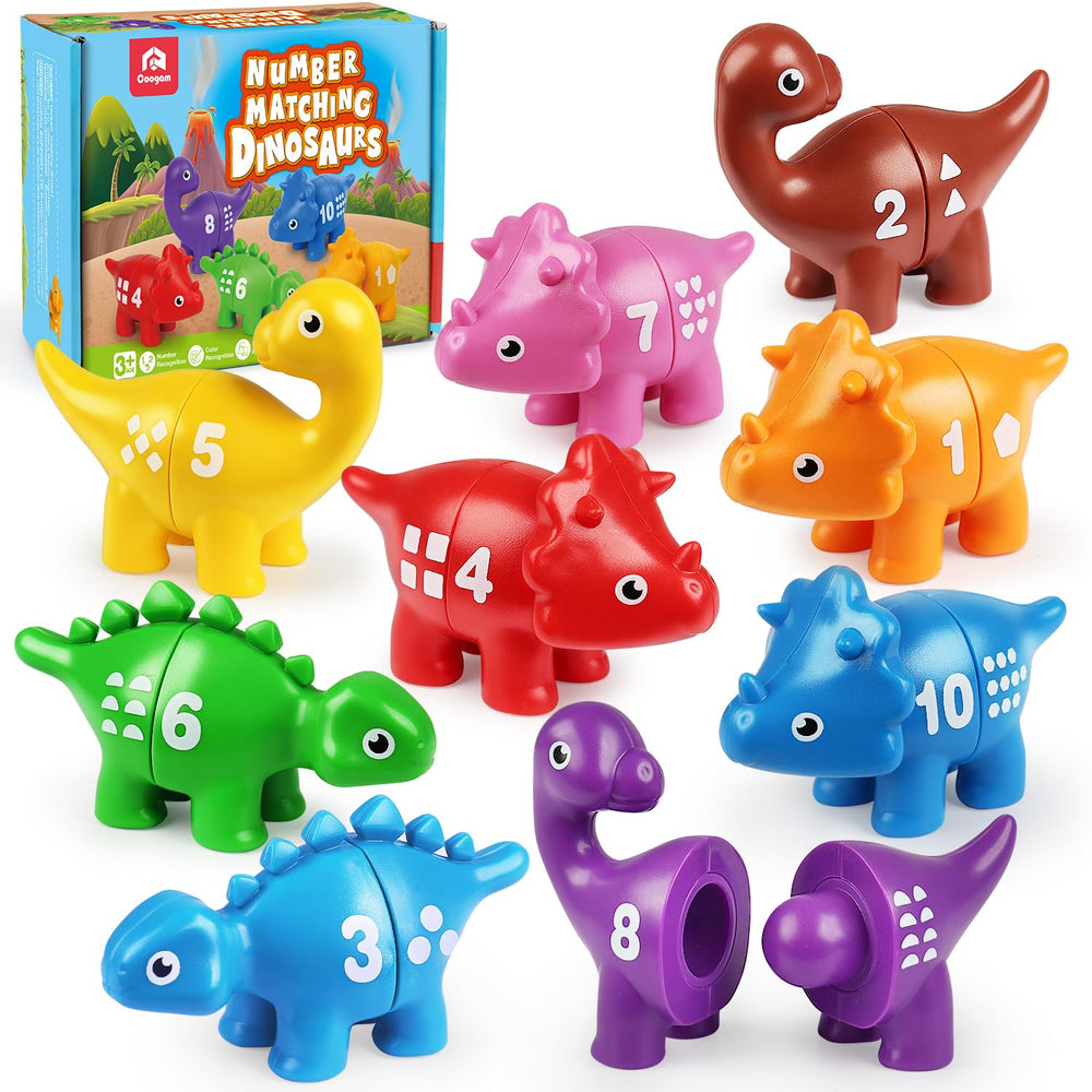 Coogam Numbers Matching Dinosaurs set for number recognition and counting.
