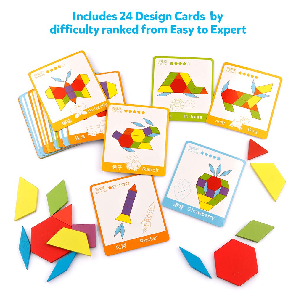 Coogam pattern blocks with squares, triangles, and hexagons for math ready exploration.