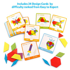Coogam pattern blocks with squares, triangles, and hexagons for math ready exploration.