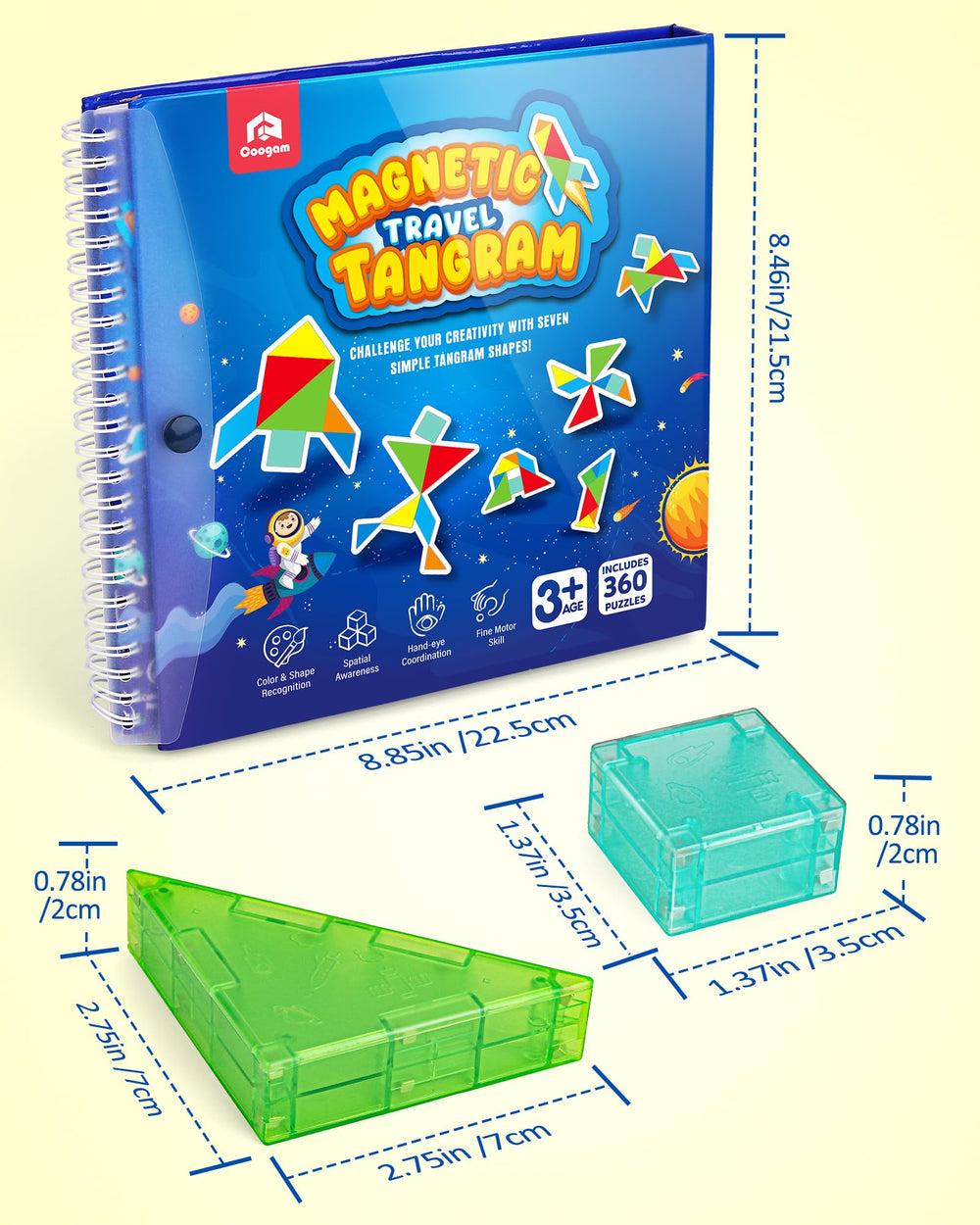 Coogam plane travel tangram setup demonstrates portable learning