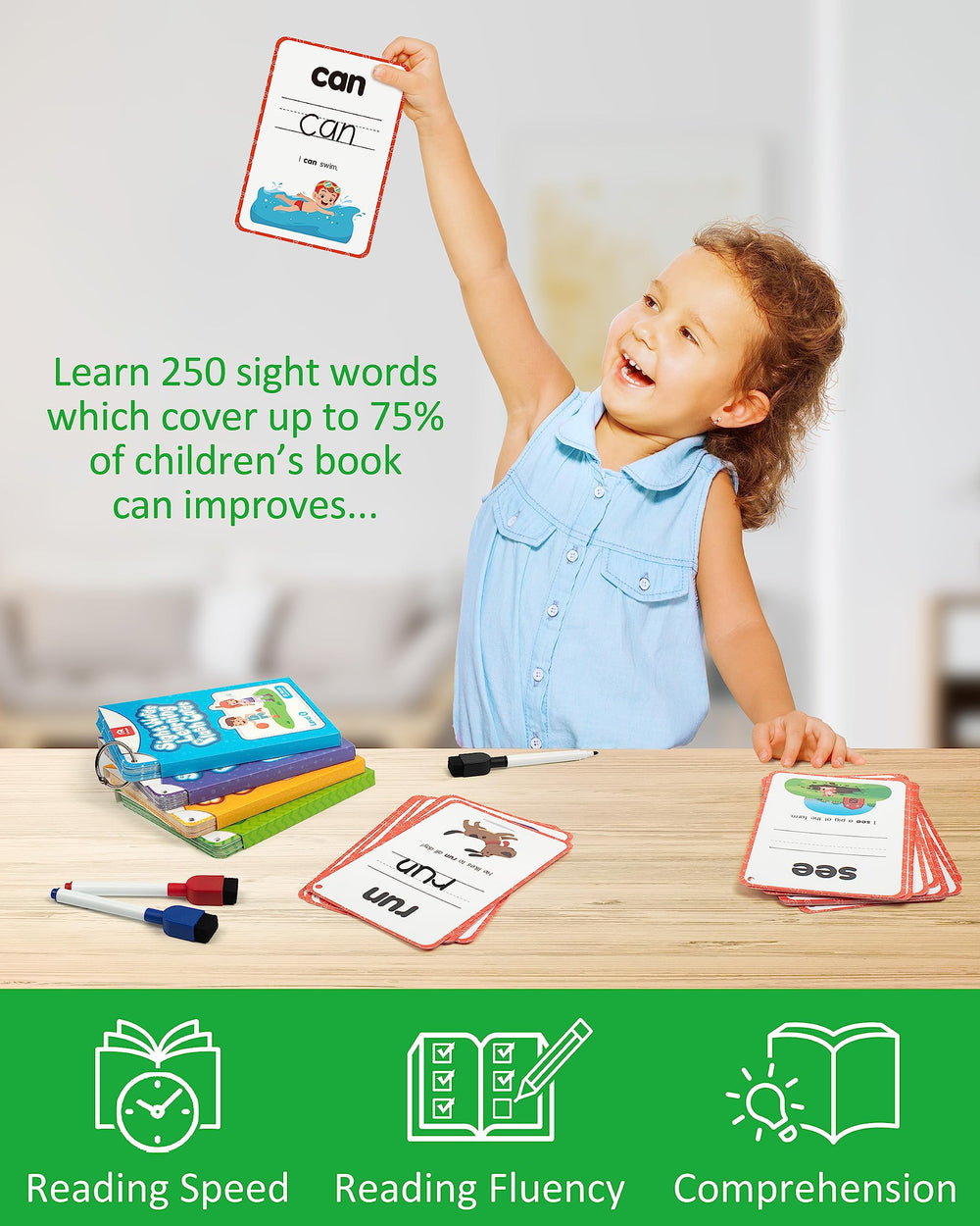 Coogam sight words flash cards dry-erase-markers enable reusable handwriting practice