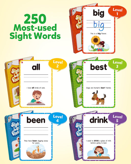 Coogam sight words flash cards levels-difficulty illustrate progressive practice for early readers
