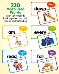 Durable laminated flashcards resist spills and wipe clean after use.